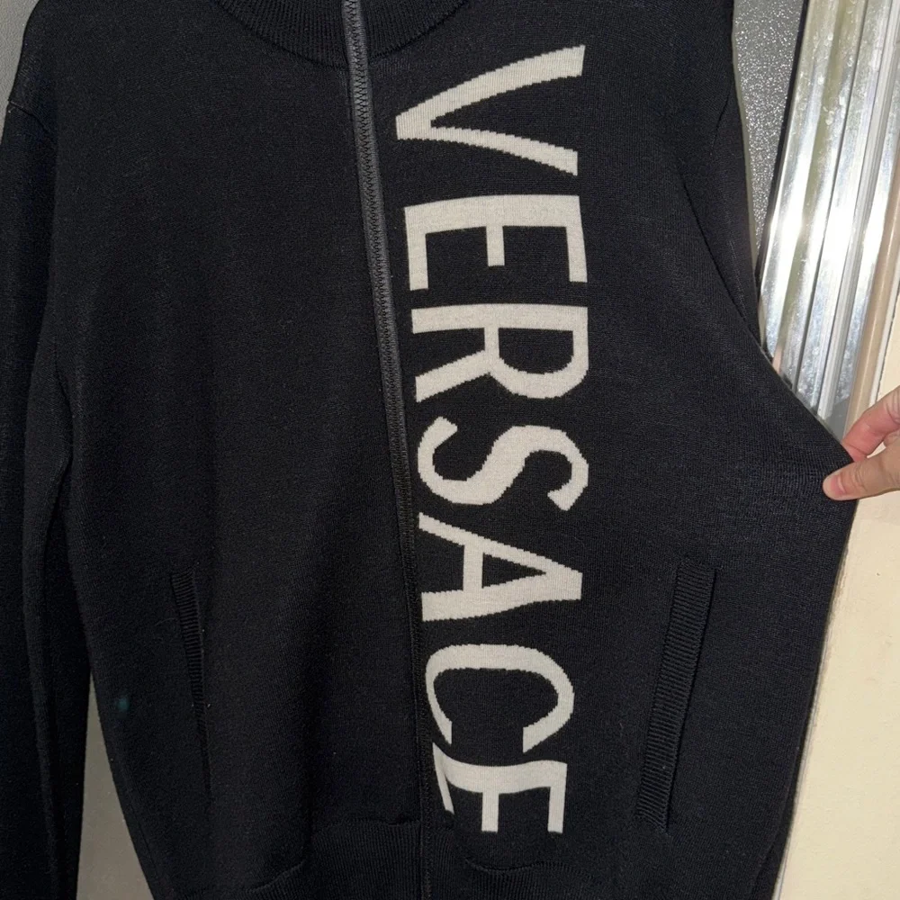 Authentic versace knit sweater institutional logo jacquard wool